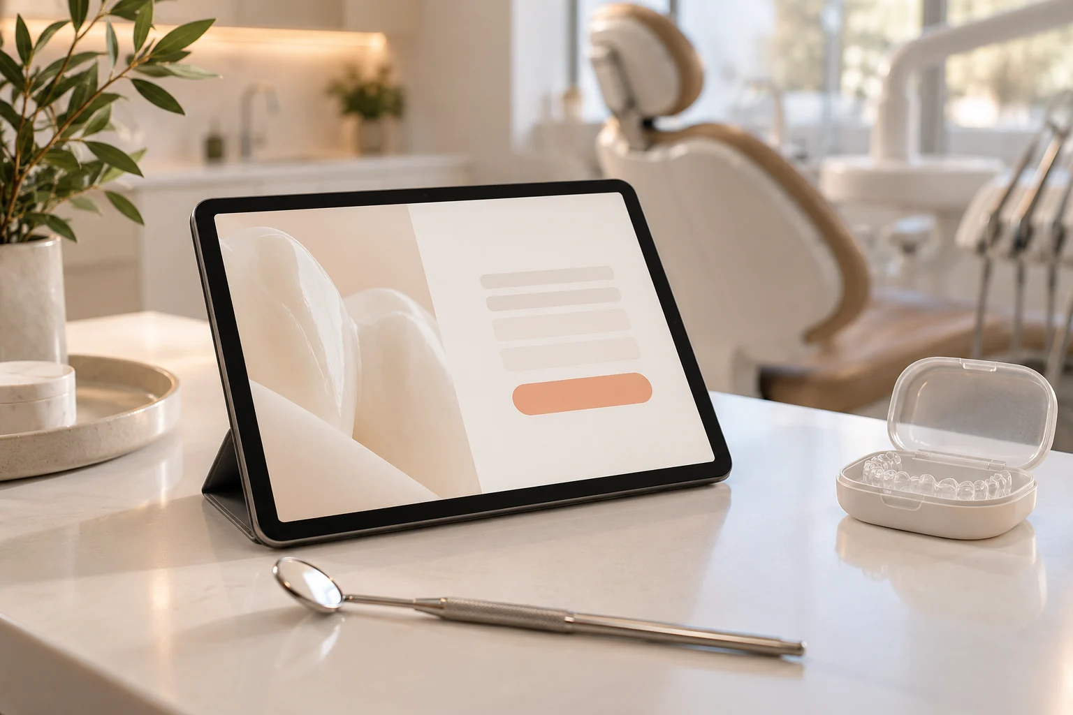Tablet showing a simple booking layout on a dental consultation desk