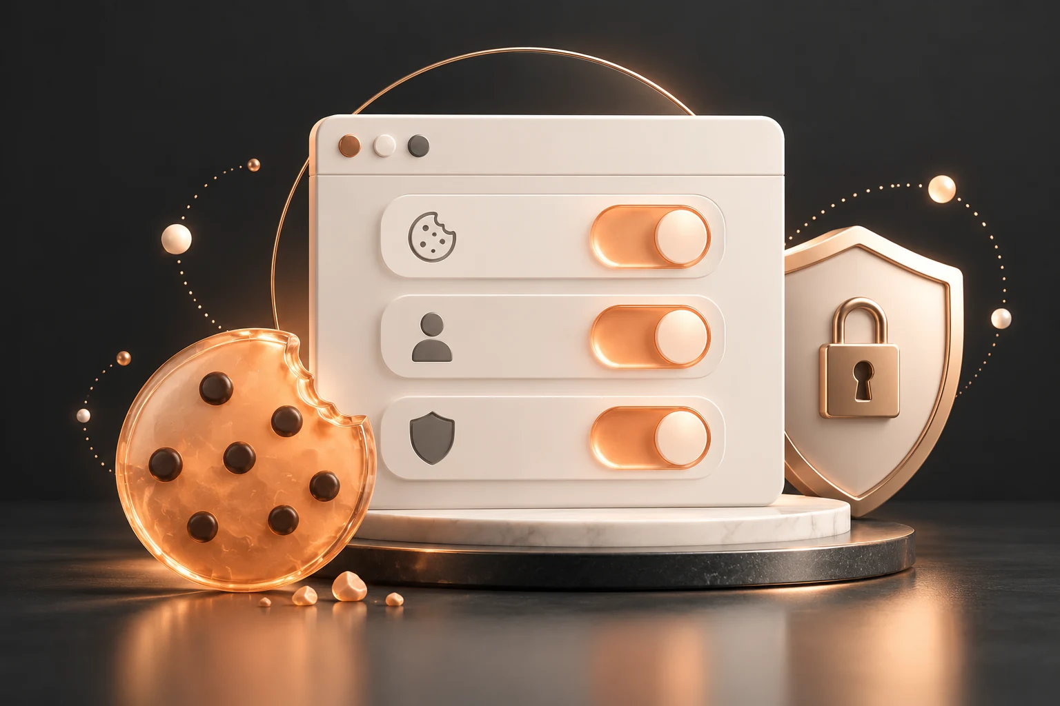 Browser privacy switches and an abstract cookie symbol